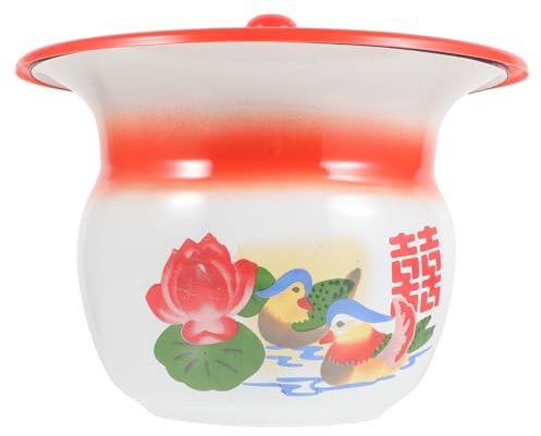 Generic Retro Vintage Iron Spittoon Pot with Lid and Cover Reusable Wear Resistant Boys and Girls Urine Pot for Bedroom and Home