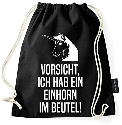 Über 60 Sprüche & Designs auswählbar/Sambosa Turnbeutel mit Spruch/Beutel: Schwarz/Rucksack/Jutebeutel/Sportbeutel/Hipster, Bag:Einhorn Beutel