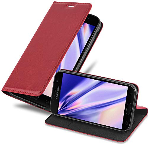 Cadorabo Hülle kompatibel mit Samsung Galaxy A7 2017 aus Premium Kunst Leder Flip Klappbare Stoßfeste Magnetische [Standfunktion] [Kartenfächern] Cover Hülle für Galaxy A7 2017 Tasche in Rot