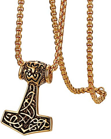 Flongo Herren-Kette Männer Anhänger Halskette, Edelstahl Halskette Kette Gold Thors Hammer Keltischer Knoten Irischer Triquetra Glücklicher Motorradfahrer Biker Accessoires