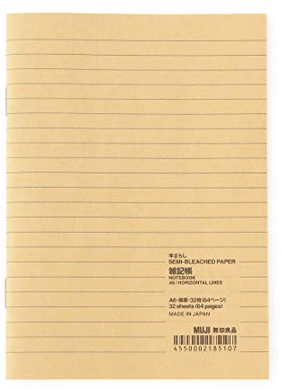 MUJI Halbgebleichtes Notizbuch, liniert, A6 (x20) beige