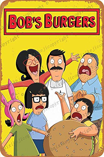 Cimily Bobs Burgers Food Pyramid Zinn Retro Zeichen Vintage Poster Plakette Wanddekoration für Bar Cafe Garten Schlafzimmer Büro Hotel 20X30 cm