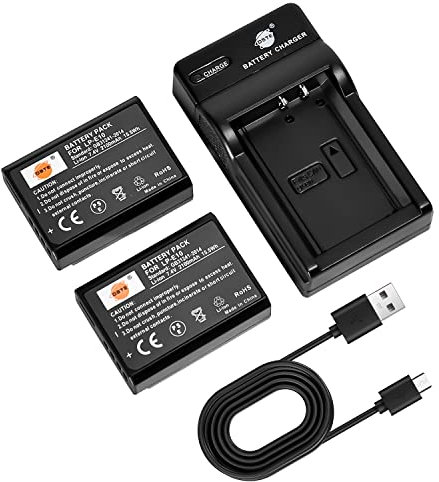 DSTE LP-E10 Camera Battery (2-pack) and Charger Compatible with Canon EOS 1100D 1200D X50 X70 Rebel T3 Rebel T5