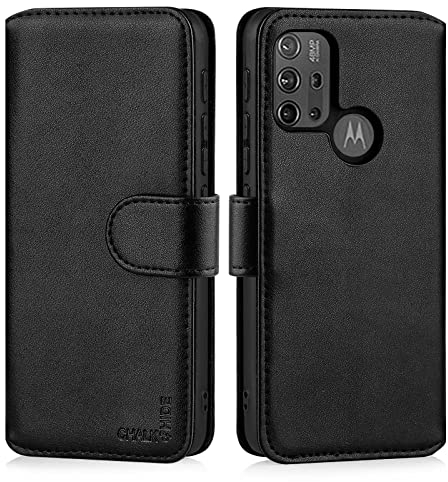 CHALK & HIDE - Real Leather Book Wallet Flip Case Cover For Motorola Moto G10, Moto G20 & Moto G30, Real Leather Design With Card Slot, Magnetic Closure and Built In Stand - Black