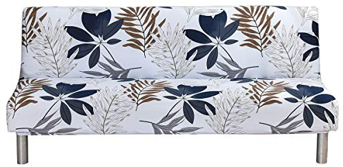 ShowyLive Armlose Sofabettüberzug Elastischer Sofabezug Ohne Armlehne Sofaüberwurf - Stoff waschbar Slipcover Möbelschutz für Faltcouch Sofa, Blaue Blume