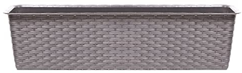 URBNLIVING 2 X Rectangle Rattan Plastic Balcony Flower Plant Garden Herb Planter Décor Pots Set (Mocca, 500mm)