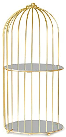YRHH 2 Schicht Vogelkäfig Make-up Organizer Goldschmuck Dessertständer Metallartikel Lagerregal für Kommode Schlafzimmer Badezimmer-Double Layer