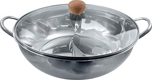 yoaxia ® - HOT POT mit Glasdeckel [ Ø 34cm ] Edelstahl Topf mit 2 Kammern/Feuertopf