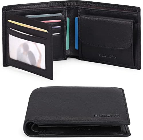 SENDEFN Portefeuille Homme en Cuir véritable Porte-Monnaie Porte-Cartes avec Blocage RFID, Rangement Pièces