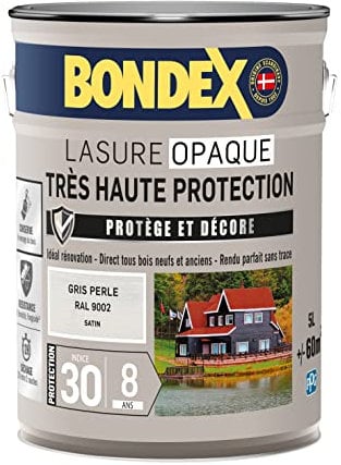 BONDEX - Lasure Opaque Très Haute Protection - Protège et Décore - Direct tous bois - Rendu parfait sans trace - 5 L - Gris Perle RAL 9002