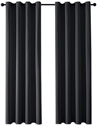 MRTREES Vorhang Blickdicht Gardinen Thermovorhang mit Ösen Verdunklungsvorhang Ösenschal Vorhänge Kurz Modern 240×140cm(H×B) Schwarz 2er Set für Hotels Büros Wohnzimmer Schlafzimmer Kinderzimmer