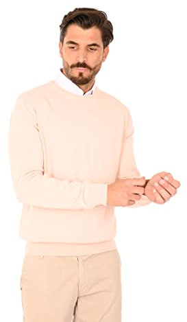 Ciabalù Pull d'hiver pour homme en laine mérinos fabriqué en Italie avec col rond Regular Fit, rose, Medium