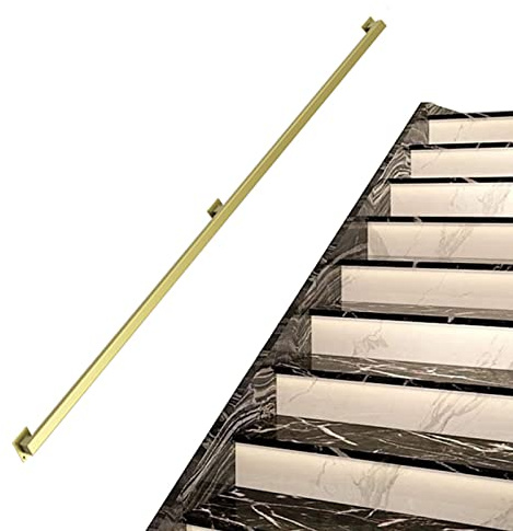 Rieles de agarre dorados modernos para barandilla de escaleras interiores Kit de soporte de riel de barandilla, diseño de tubo cuadrado barandilla de escalera de asistencia - Hierro forjado de metal (