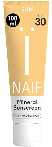 Naïf Sonnencreme auf mineralischer Basis - Für die ganze Familie - LSF 30 - Ohne Mikroplastik, Mineralöle oder Silikone - UVA und UVB Schutz - Wasserresistent - Dermatologisch Getestet - 100ML