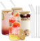 Mamiddle 500ml/16oz Cocktail Gläser mit Deckel und Glas Strohhalm 4 Stück Longdrinkgläser mit Bambusdeckeln für Cocktails, Whisky, Bier,Eiskaffee, Soda, Säfte (4)