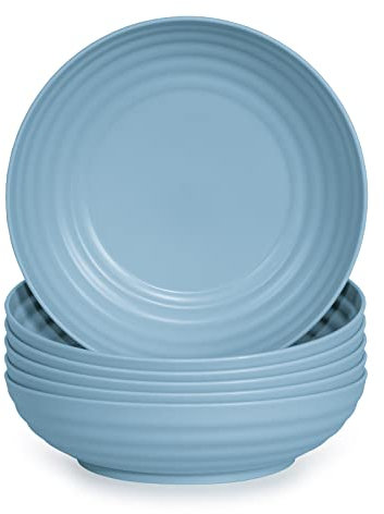 Juego de 6 Piezas de Vajilla Classic en Plástico Duro Reutilizable e Irrompible para Fiestas y Eventos. Azul (Hondos 22 cm)
