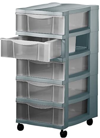 Schubladenschrank mit 5 Schubladen und Rollen Rollwagen Rollcontainer Bürocontainer rollbar Kommode Organizer aus recyclebarem Kunststoff Aufbewahrungssystem für Küche Bad Wohnzimmer Büro