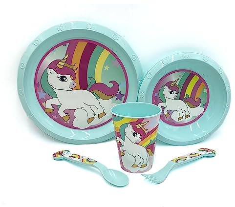 Set pappa bambini posate bicchieri piatti con personaggi (Unicorno)