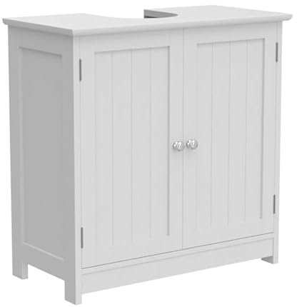 PREMZO 2 Door Under Sink Storage Bathroom Basin Vanity Cabinet Cupboard Organizer Basin Bathroom Unit 2 Tier Adjustable Shelf Home Office Bath Room (White)