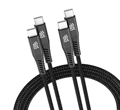 JAMEGA - USB Typ C Kabel Schwarz 2m 2er Set | USB C Lade & Datenkabel Fast Charge Snyc USB C Stecker auf USB C Stecker kompatibel mit iPhone 15 Pro Max iPad Pro Air Samsung Macbook Tablets Huawei uvm.