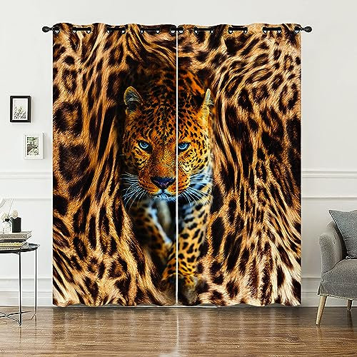 HOSIMA Vorhänge mit Geparden-Leopardenmuster,Ösenvorhänge,Set mit 2 Vorhängen,Vorhänge mit Geparden-Leopardenmuster für Kinder und Teenagerzimmer(Geparden-Leopard XL)