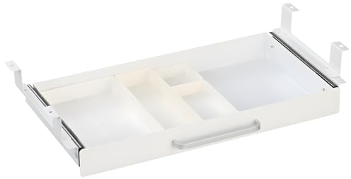 OSteed Under Desk Drawer Organiser 54cm with 4 Plastic Divider Trays, Sliding Pull-Out Pencil Drawer Storage Box for Home Office Standing Work Table, Desk Accessories, White