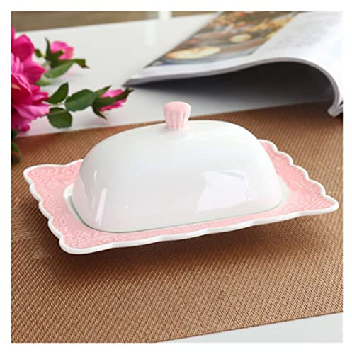 NZPOST Beurrier Beurrier avec Couvercle Beurrier en Céramique Blanche en Relief avec Couvercle en Céramique Céramique Porcelaine Parfaite (Rose 7 Pouces)