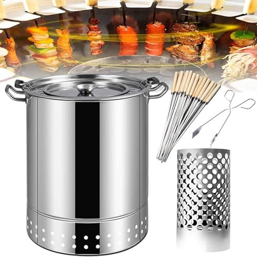 AAADRESSES Gril Baril, PoêLe Suspendu pour Barbecue Vertical, Fumeur Baril De Charbon De Bois Barbecue, Baril Maille Barbecue en Acier Inoxydable, Support Barbecue Camping,Argent,30 * 30 * 41cm