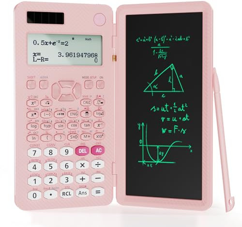 NEWYES Calculatrice Scientifique Rechargeable 991ES avec Tablette d'écriture, Calculatrice Kawaii Rose avec Bloc-Notes effaçable, Fournitures Scolaires pour étudiants Professionnels – Simplifiez Les