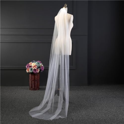 Wambere Schleier Brautschleier,Weiß Einlagige Brautschleier Tüll Hochzeit Eleganter Hochzeit Schleier Länge Schleier Spitze Tüll für Bräute Frauen Mädchen Party Hochzeit Zubehör,3m