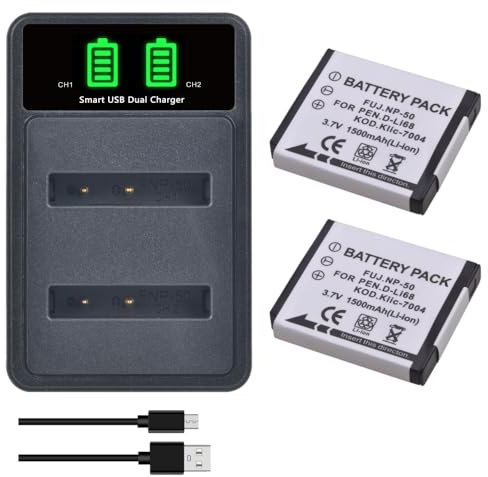 PowerTrust 2Pcs NP-50 KLIC-7006 Battery and Charger for Fujifilm FinePix X10, X20, F900EXR, F800EXR, F70EXR, F60fd, Kodak EASYSHARE M531
