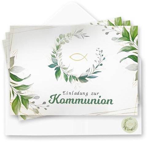 YKHSUAOU 15 Kommunion Einladungskarten,Kommunion Hochwertige Einladungskarten,Einladungskarten mit Umschlag,Einladung Klappkarten, inkl. Umschläge, Perfekt für Kinder- & Babygeburtstag