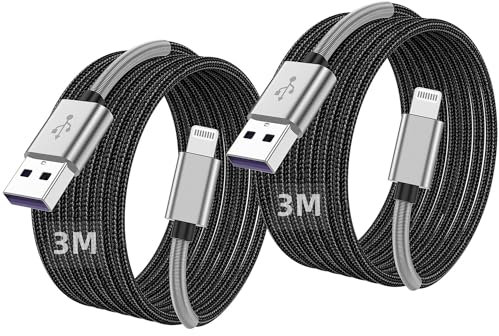 iPhone Charger Cable 3M, 2Pack Long USB to Lightning Charging Lead, High Speed/Data Sync 10ft Wire for Apple iPhone 14 Plus/13 Pro Max/12 Mini/11 Pro/XS/XR/XS Max/8/7/6/5S/SE iPad