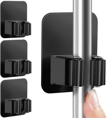 DOMAXCAI 8 Pack Broom Holder Wall Mount, Super Anti-Slip Mop and Broom Holder, Stainless Steel, Black, Kitchen, Bathroom, Closet, Garden, Garage, Laundry Room, Organization Tool