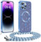 Phoona Coque pour iPhone 14 Pro Max Max avec Cordon, Etui à Paillettes Compatible avec MagSafe, Antichoc Protection Coque pour Magnétique avec Réglable Collier, Bleu