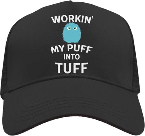 Workin' My Puff Into Tuff Cute Little Fuzz Mesh Back Trucker Cap Adjustable Snapback Hat Casual Black, Schwarz , Einheitsgröße