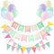 Pastellfarben Happy Birthday Girlande,2 Stück Wimpelkette Outdoor Wetterfest mit 12 Macaron Luftballons Perfekt für Babyparty Dekoration,Frühling Rosa Geburtstag, für Mädchen und Frauen