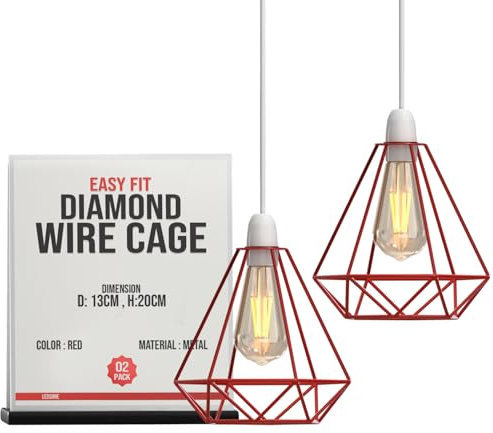 LEDSone Metalldrahtkäfig-Lampenschirm, Vintage-Industrie-Käfig-Kronleuchter-Lampenschirm, Wandleuchte, Decken-Pendelleuchten-Set für Hotel-Boutique-Outlet-Bühne (Rot 2er-Pack)