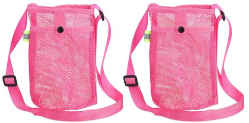 sourcing map Lot de 2 porte-bouteilles d'eau avec bandoulière réglable en maille avec poche pour sport, randonnée, marche, voyage, rose rouge