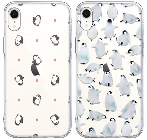 Yoedge 2 Pack Transparent for iPhone XR Phone Case 6.1 inch，with Penguin Aesthetics Pattern Designed Cover, Soft Silicone TPU Resistant Shockproof Protective Bumper Back Girls Cases，for iPhone XR