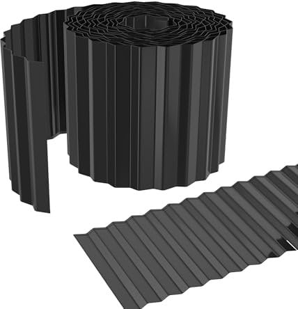 FIVMEN Rasenkante Metall 5 m Beeteinfassung Beetumrandung Welle Verzinkt 0,3 mm Dicke Flexibel Mähkante Palisade Gartenzaun, Schwarz (Länge 5 m - Höhe 15 cm)