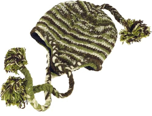 GURU SHOP Wollmütze mit Ohrenklappen, Batik Wintermütze, grün/Batik