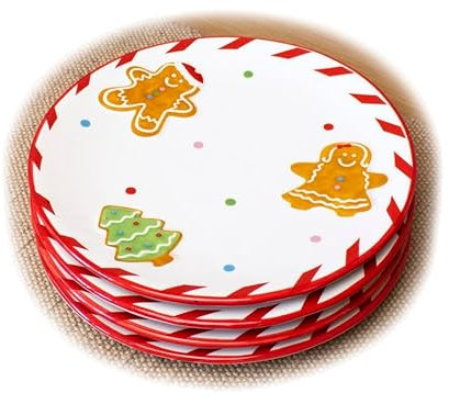 Darthome Set of 4 Gingerbread Cookies Side Plates Xmas Festive Kitchen Dining Tableware