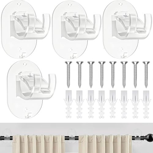 DINGFENG 4er-Pack Gardinenstangenhalter, klebehaken Gardinenhaken Selbstklebend, Gardinenstange Halterung ohne Bohren, Verstellbare, Nagelfreie Gardinenstangenhaken für Badezimmer und Wohnzimmer