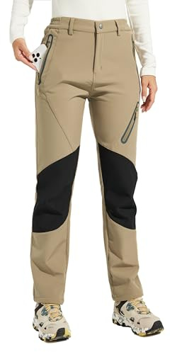 Willit Women's Snow Pants Waterproof Warm Winter Hiking Outdoor Pants Insulated Cold Weather Khaki XL