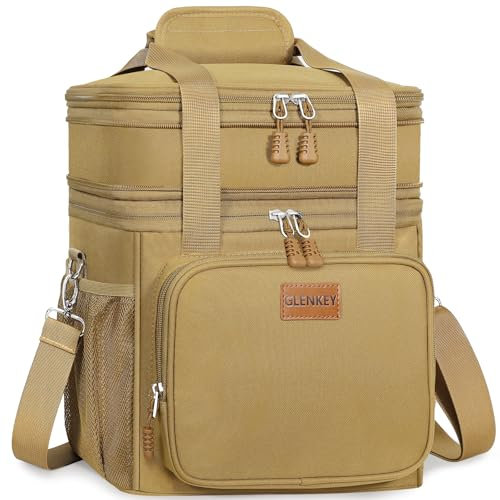 GLENKEY Lonchera grande expandible, aislada, resistente, impermeable, a prueba de fugas, duradera, para hombres, mujeres, adultos, trabajo, construcción, camping, viajes, 16 L, color marrón