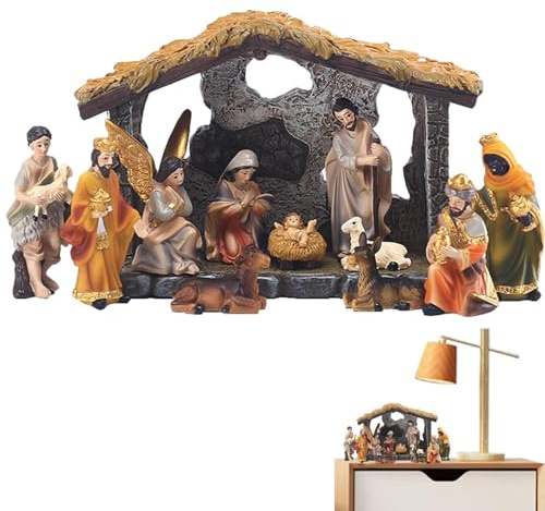 SVCEQZE 12 Stück Heilige Familie Miniaturen Statue Baby Jesus Krippe Krippe Weihnachtskrippe Krippe Set Religiöse Krippe Krippe Krippe Szene Statue für Kirche Dekoration Jesus Geburt Set