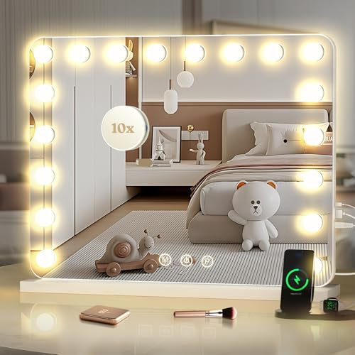 LZNIOZ Hollywood Vanity Mirror for Makeup: 80x60 cm - 3 Color Modes,18 Dimmable LED Bulbs,USB & TYPE-C Output Port,touch Screen, Tabletop or Wall Mounted for Women - Bedroom