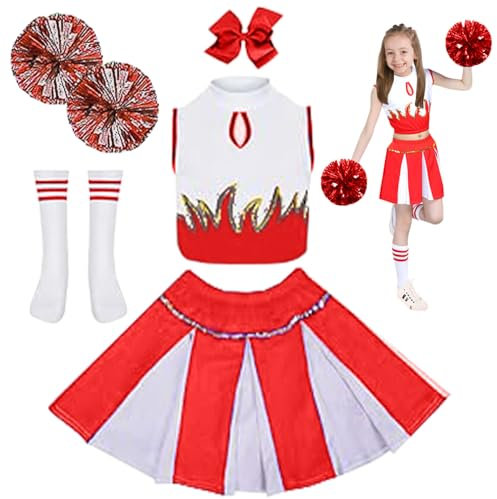 Fille Uniforme De Cheer Leader, tenue de pompom girl, Deguisement Pompom Girl Enfant, tenue de cheerleader, Uniforme de Pompom Girl Fille, tenues cheerleading girl, pour Cosplay Carnaval（160）