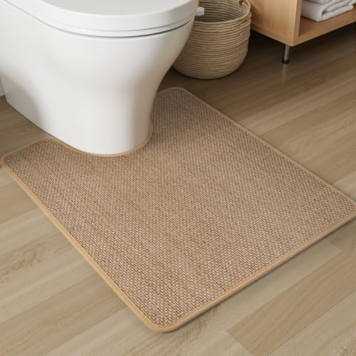 PADOOR Tapis de toilette tressé antidérapant en forme de U Beige 50,8 x 61 | Tapis de toilette avec envers en caoutchouc pour salle de bain, lavable en machine, tapis de bain super absorbant